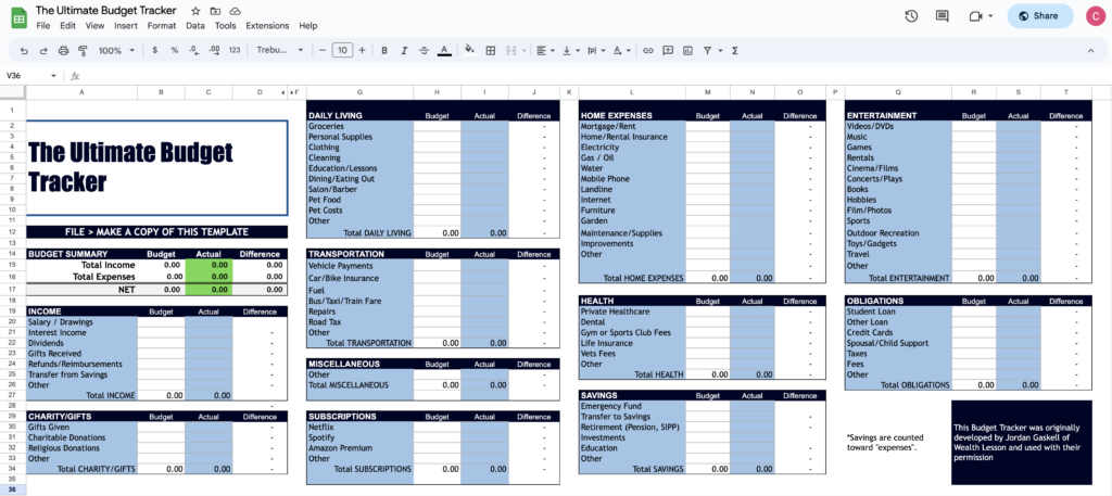 Budget Tracker Spreadsheet